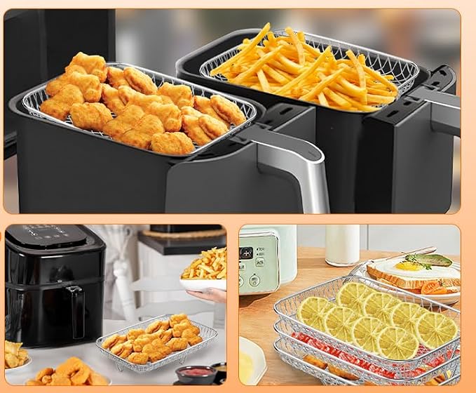 3 layer Square Air Fryer Rack, Stainless Steel Dehydrator, Air Stainless Steel Dehydrator Grill Enhanced Airflow Design Air Fryer Rack for Chicken Wings Vegetables Dual Cakes (Rectangle Set)