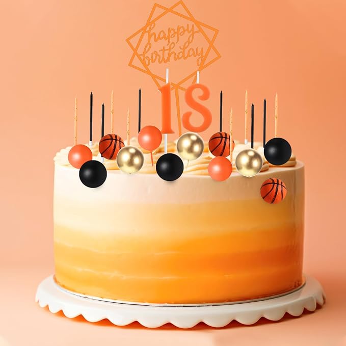 Yerliker 34 Pcs Happy Birthday Cake Toppers Decorations Birthday Candles DIY Cake Decor for Men Women Wedding Anniversary(Orange Black Gold)