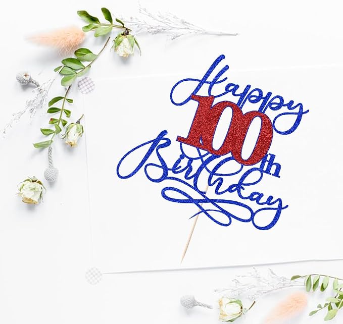 Happy 100th Birthday Cake Topper,Black font Golden Numbers 100th Birthday Cake Decoration,Hello 100, Cheers to 100 Years/100th Anniversary,100& Fabulous Party Decoration