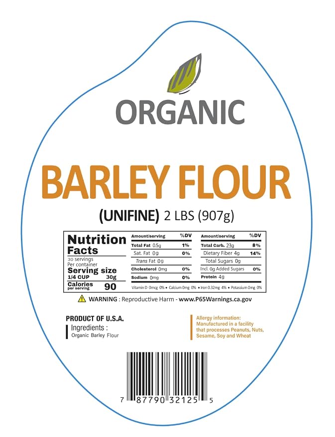 McCabe Organic Barley Flour - Barley Flour for Cooking and Baking | Rich in Fiber | USDA and CCOF Certified | Product of USA | 2 lbs (32 Oz)