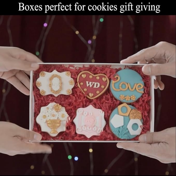RomanticBaking 24 Pack 9 1/2" x 6" x 1 1/4" Clear White Cookie Boxes with Full Window,Bakery Cakesicle Boxes Macaron Boxes for Christmas Valentine's Halloween Easter Father's Mother's Day Wedding