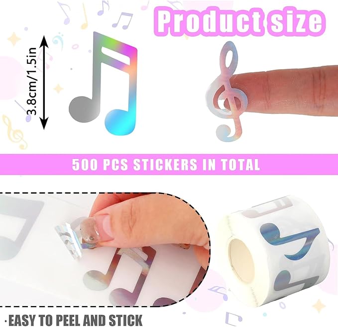 500pcs Music Stickers, Music Notes Vinyl Waterproof Stickers Musical Instruments Stickers for Water Bottles Laptops Guitars Skateboards Music Party Favors Decorations (Music S)