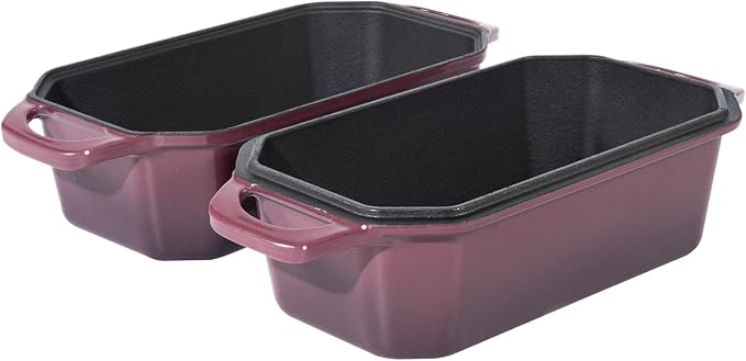 Flavehc Bread Pan Cast Iron Loaf Pan with Lid Bread Loaf Pan 8.5x4.5 Inch Loaf Pan Enameled Cast Iron Sourdough Loaf Pan, Magenta