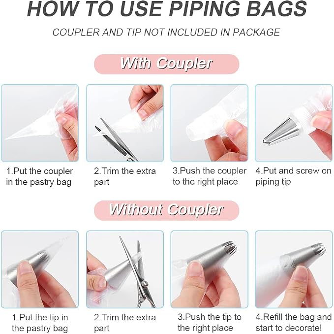 200pcs Disposable Icing Piping Bags - 12 Inch Pastry Bag Frosting Bags for Cake Cookies Baking Decorating - Plastic Tipless Piping Bags