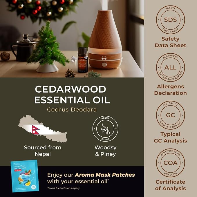 100% Pure Cedarwood Essential Oil - 0.34 Fl Oz - Cedarwood Oil for Hair, Skin, Diffuser, Aromatherapy & DIY Candle Making Scent