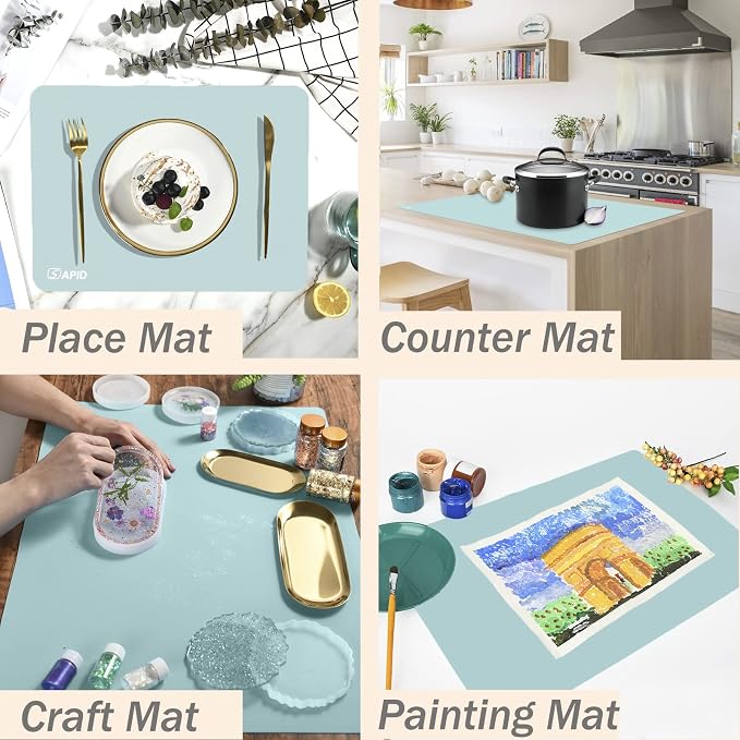 Extra Large Silicone Mat 36" x 24" Place Mats, Heat Resistant Mat for Kitchen Countertop Protector, Thick Placemats Washable Silicone Mats for Kitchen Counter Mat Dining Table Mat, Mint Green, Sapid