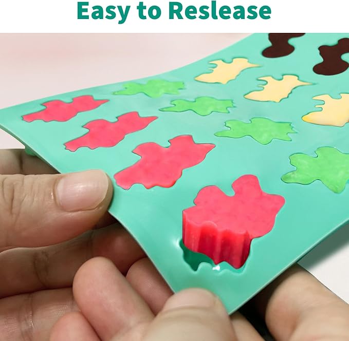 Zorazio Large Dinosaur Gummy Molds Dinosaur Candy Molds Silicone 16-Cavity for Candy Chocolate Jelly Ice Cube (4-Pack+2 Droppers)