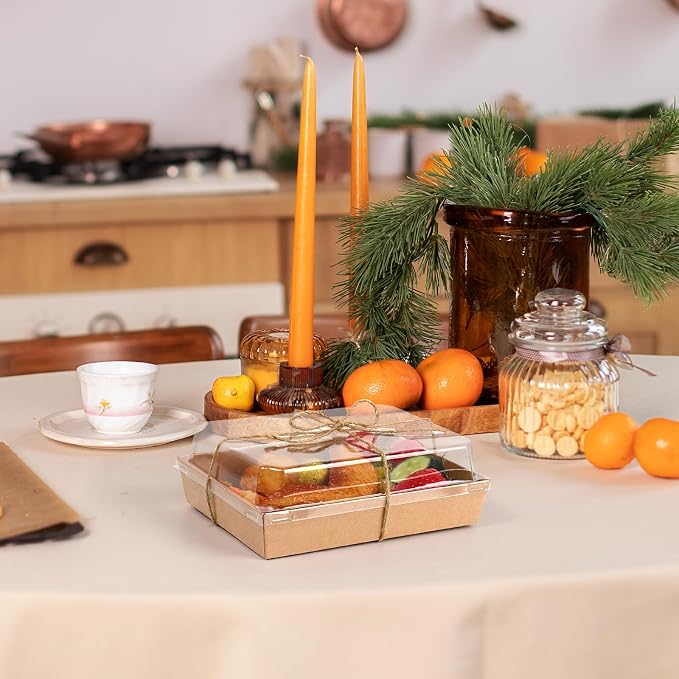 7x5 Inches Charcuterie Boxes with Clear Lids, 80 Pack Disposable Take Out Food Containers, Large Paper Bakery Cake Boxes for Strawberries, Cookies Cupcakes (Brown)
