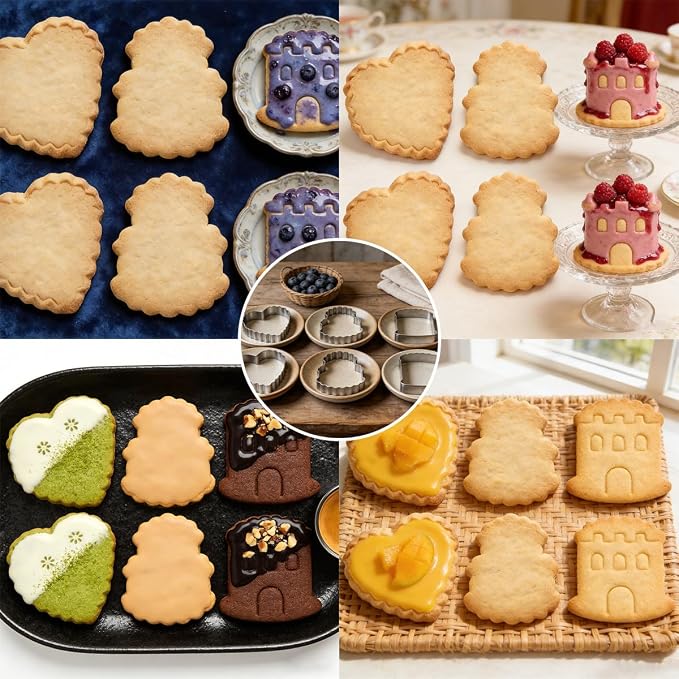 6 Pcs Vintage Double Layer Cake Cookie Metal Biscuit Molds Cutter Vintage Cake Cookie Cutters Set Stainless Steel Mold for Birthday, Wedding, Christmas, and Holiday Cookies