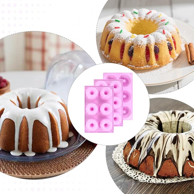 3 Pack Purple Mini Cake Pans for Baking, Silicone Small Cake Pan Mold Moldes Para Gelatinas, 6 Cavity Nonstick Mini Cheesecake Pans, Jello Molds Silicone Donut Pan for Baking Cupcakes Chocolate