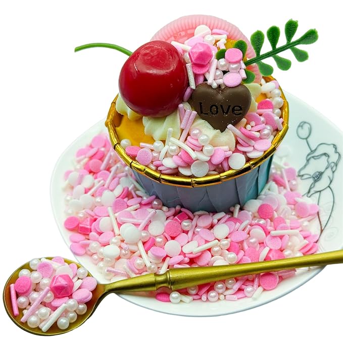 CandiJumpin Pink and White Pearl Sprinkles, Edible Pearls and Jimmies Mix Pink White Confetti Sprinkles Crunchy Jimmies Edible Pearls for Cake Decorating Valentines Decoration for Baking Baby Shower Party Birthday Wedding Christmas Supplies 3 OZ