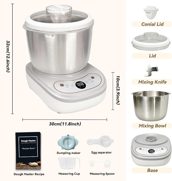 Dough Maker with Ferment Function 7.4Qt Large Capacity Dough Mixer,Commercial& Household Bread Mixer forPizza, Noodles, Bread,Sourdough Kneading Machine with Stainless Steel Bow, Face-up Touch Panel