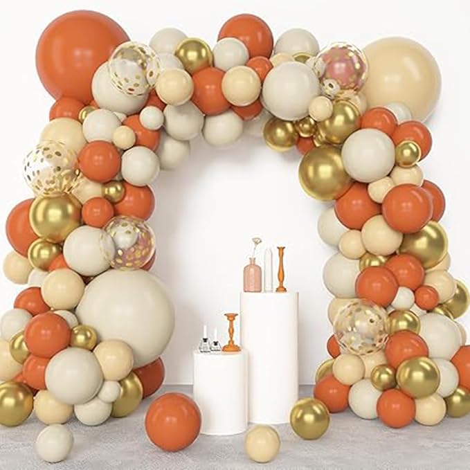 Archloon 156pcs Orange Balloon Garland Arch Kit, Different Sizes 18 12 10 5inch White Pastel Orange Latex Metallic Gold Confetti Fall Thanksgiving Balloons for Baby Shower Birthday Party Decorations