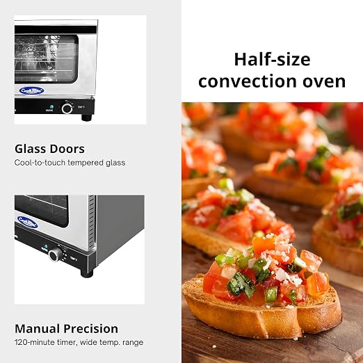Atosa CookRite CTCO-50 Countertop Electric Convection Oven for Hotel Diner Baking | 16 1/2"H x 23"W x 23 3/10"D | Stainless Steel, Manual Control, 120V, 1550W | (Includes: Water Line Connection Kit)