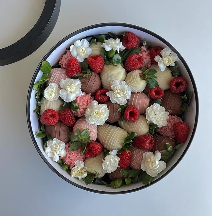 WENPACK 12.5" Cardboard Round Shaped Charcuterie Mache Flowers Packaging Strawberries Sweets Gift Box with Clear Lid (Black, Round)