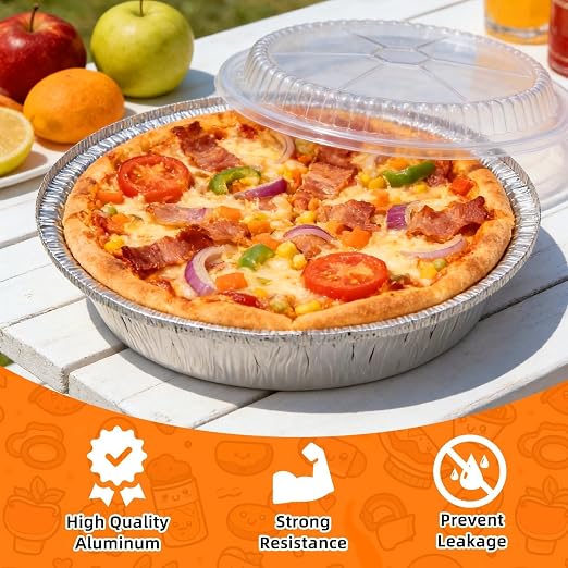 7 Inch Round Aluminum Foil Pans with Clear Lids(50 Pack)Disposable Round Foil Pans,Aluminum Pie Tins,Pie Pans Take-Out Containers for Storing, Baking, Meal Prep & Reheating | Freezer & Oven Safe