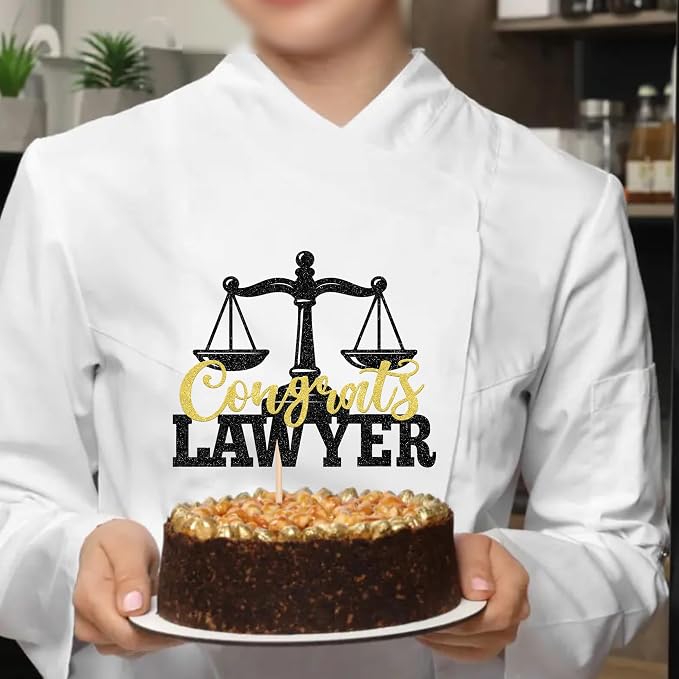 1 Pack Congrats Lawyer Cake Topper Glitter Class of 2026 Law School Survivor Cake Pick 2026 Graduation Cake Decorations for 2026 Lawyer Graduation Party Supplies Black Gold