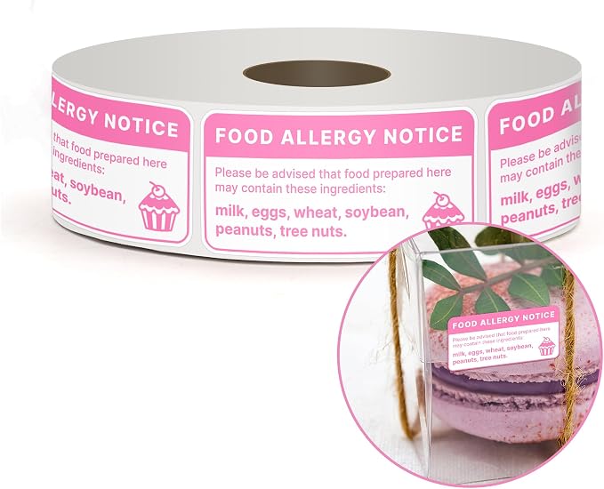 1"x2" 500pcs Square Food Allergy Stickers Waterproof for Party, Restaurants, Allergen Warning Stickers for Food, Kitchen