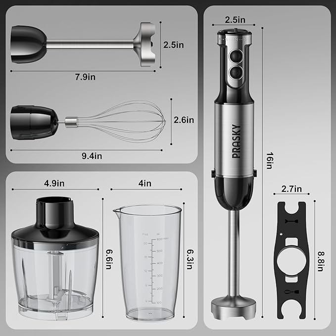 Immersion Blender Handheld 1200W, 20-speeds Immersion Hand Blenders, Hand Mixer with Mining Beaker,Chopper,Whisk, Frother and Stick Blender Suitable for Kitchen, Protein Shakes and Baby Food (Silver)
