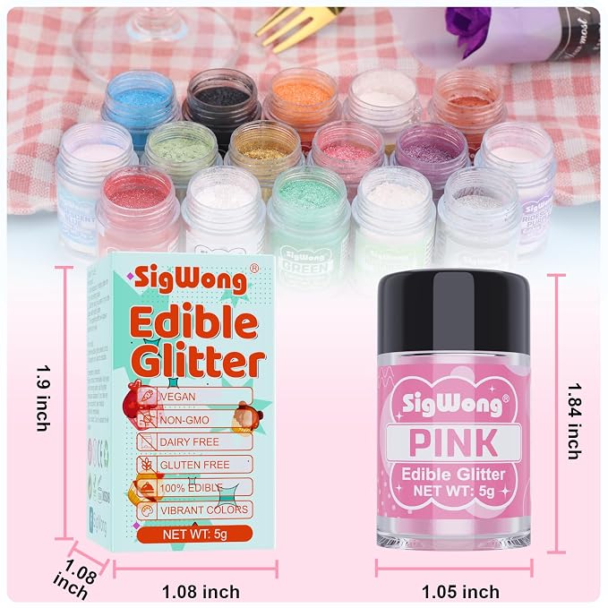 Pink Edible Glitter - 5g Food Grade Cake Decorating Shimmering Glitter, Edible Sprinkle Luster Dust for Drinks, Chocolates, Fondant, Strawberries, Cupcakes, Candy, Easter Cookie - Vegan