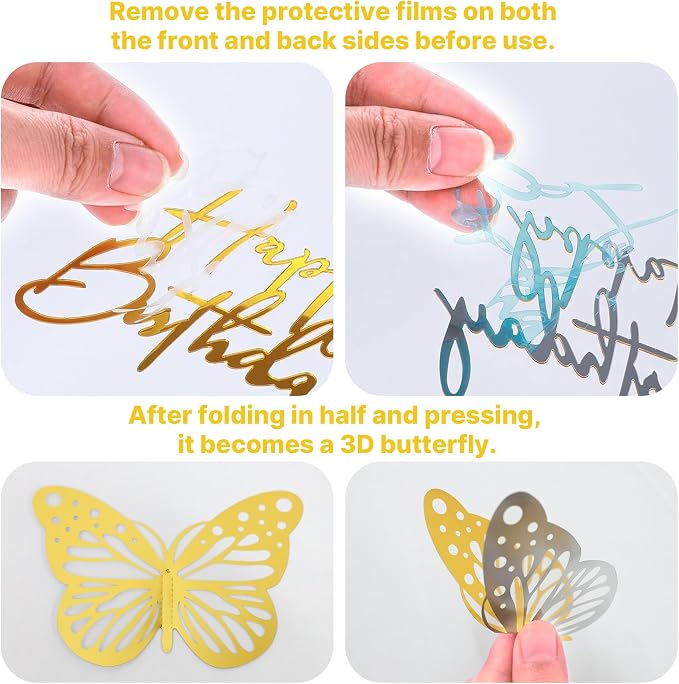 Crown Cake Topper, Blue & Gold Crown Balls Happy Birthday Cake Toppers Candles Butterfly, Corona Para Pastel, Crown Cake Decorations for Women Queen Princess Men (Gold, Lake Blue)