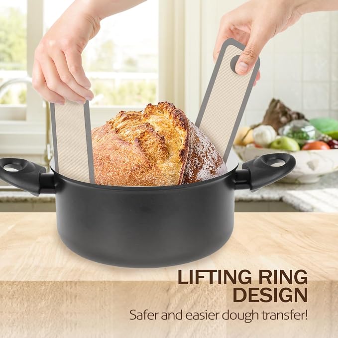 Silicone Bread Sling Oval and Round, 2 PCS Nonstick&Reusable Bread Baking Mats, Easy-To-Clean Dutch Oven Liners, Sourdough Bread Baking Supplies (2Pack Round, Gray)