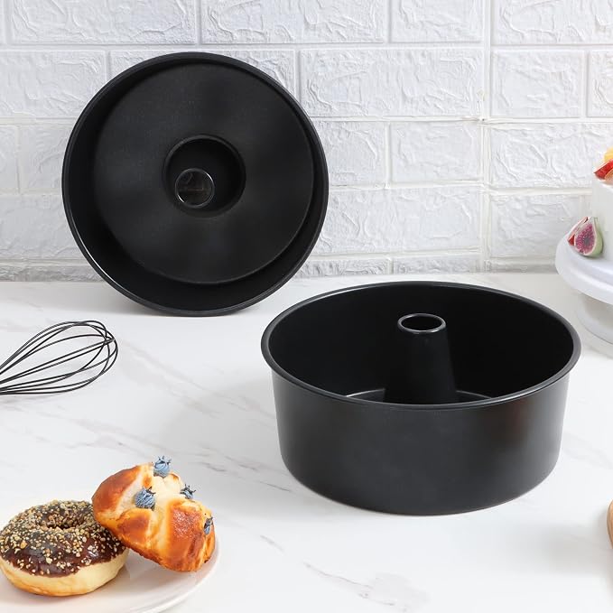 LIANYU Angel Food Cake Pan Set of 2, 10 x 4 Inch Black Nonstick Tube Pan for Baking Pound Cake, Deep Chiffon Mold with Stainless Steel Core, Easy to Release, Leak Resistant