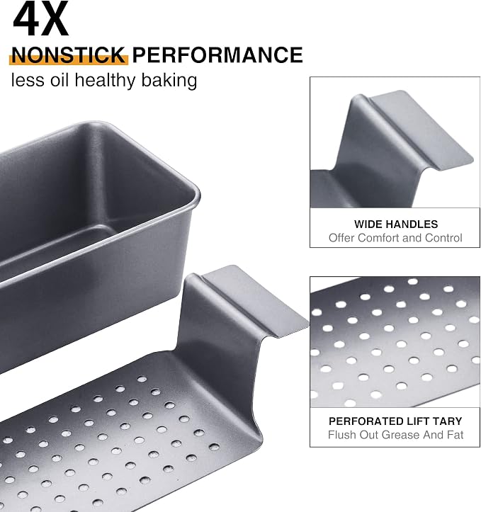 HONGBAKE Meatloaf Pan with Drain Tray, 9 x 5 Inches Loaf Pans with Insert, Nonstick Meat Loaf for Baking, Reduce the Fat and Kick Up the Flavor, Grey