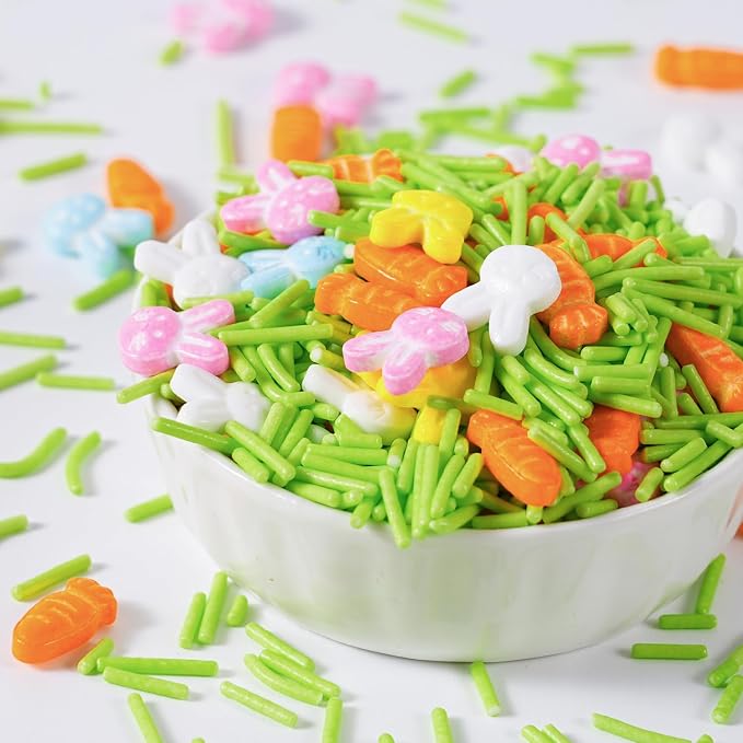 Easter Sprinkles for Cake Decorating 7 oz Pastel Spring Sprinkles - Edible Bunny Carrot Candy Green Jimmies Sprinkles Mix for Baking Easter Egg Ice Cream Cookies Cupcake Topper (Pink Blue Yellow Green)