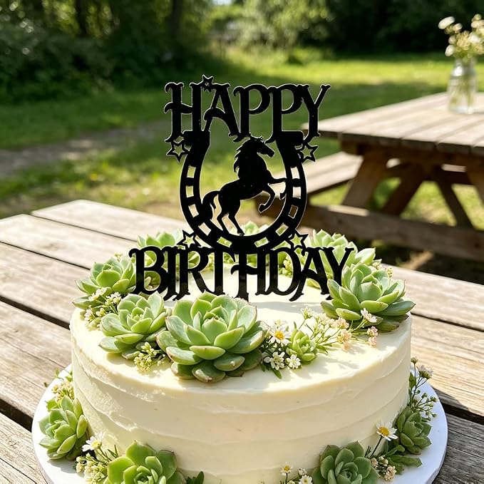 Black Acrylic Horse Happy Birthday Cake Topper, Horse Theme Party Decoration for Boys, Girls, Men, Women & Kids Birthday Party Decoration Supplies (Design4)