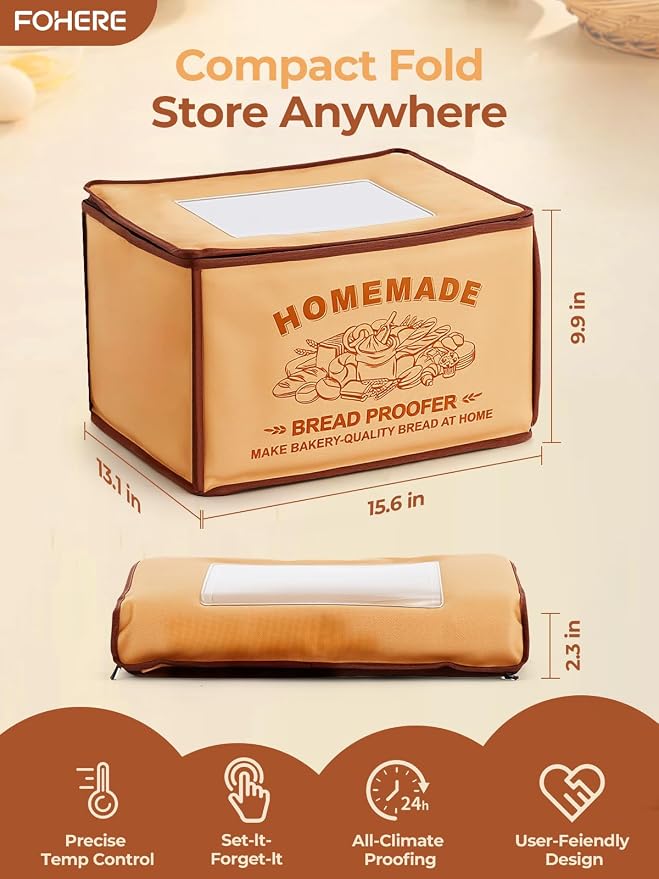 FOHERE Foldable Bread Proofing Box Temperature Control 32-133°F, 48H, Large Capacity Dough Proofer for Sourdough, Pizza, Yogurt, and Fermentation