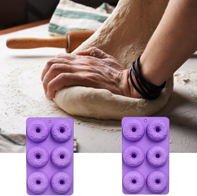 Silicone Donut Mold,Non-Stick Silicone Doughnut Pan Set of 2,Donut Cake Biscuit Bagels,Dishwasher Safe,Heat Resistant and Microwave Safe (Purple)