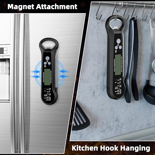 Instant Read Meat Thermometer for Grill and BBQ, Black | Fast Accuracy Digital, Backlight & Waterproof, For Cooking, Baking, Fish, Liquids, Lamb, Chicken