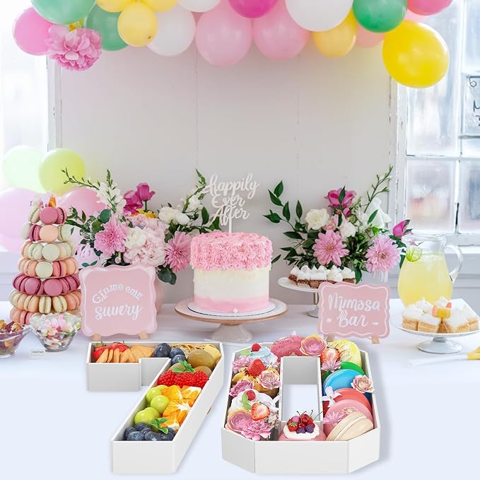 HILAVO Cardboard Number for Charcuterie, 13.7" Cardboard Number 70 Set Fillable Number for Food Paper Mache Number Boxes for Cupcake Sweet Candy 70th Birthday Anniversary Party Decorations
