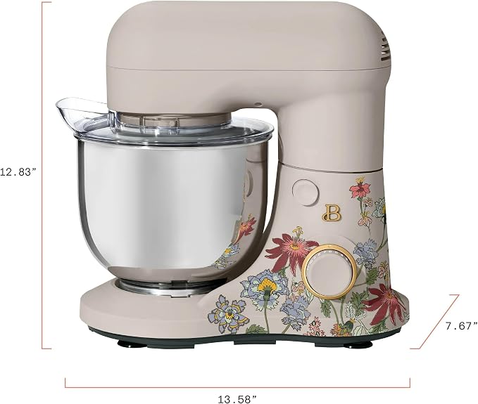 3.5 Qt Stand Mixer, 300W Powerful Motor, Tilt-Head Design with Stainless Steel Bowl, 12 Speeds, Includes Dough Hook Whisk Beater for Baking Mixing (Wildflower Porcini Taupe)