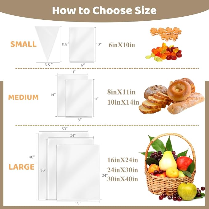 WIKDAY Cellophane Bags 50 PCS 6x10 Inches Clear Gift Gags with Ties Plastic Treat Party Favor Candy Bags for Gift Giving, Packaging Snack, Products