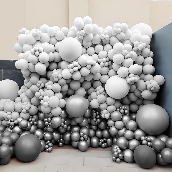 120pcs Gray Balloons, 18 12 10 5 inch Grey Balloons Different Sizes Gray Balloon Arch Kit for Birthday Baby Shower Wedding Anniversary Party Decorations