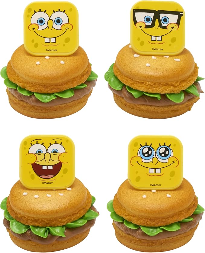 DecoPac SpongeBob SquarePants™ Mood Faces Rings, SpongeBob Cupcake Decorations Featuring SpongeBob SquarePants, Yellow - 24 Pack
