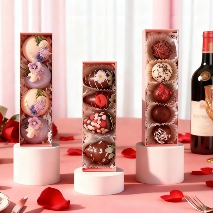 50Pcs 8x2.2x2 Inches Chocolate Covered Strawberry Boxes, Mcaron,Truffle,Chocolate Boxes Empty & Bakery Boxes for Cake,Strawberry,Dessert,Bonbon & Sweet Boxes Party Favors
