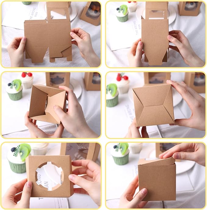 VGOODALL 20PCS Cupcake Boxes, 3.5"x3.5"x3.5" Individual Cupcake Containers Pre-Assembled Containers with Window and Inserts for Wedding Baby Shower Birthday Party Supplies