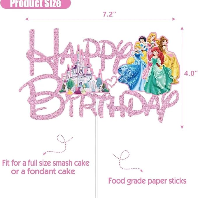 Glitter Princess Cake Topper, Cute Happy Birthday Cake Topper, Birthday Party Supplies, Princess Themed Party Decorations for Girls