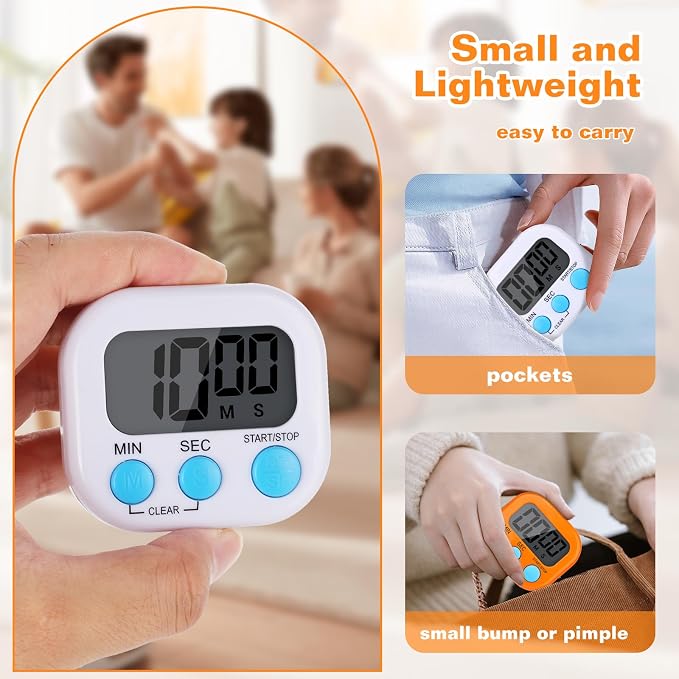12 Pack Digital Kitchen Timers for Cooking, Small Magnetic Countdown Classroom Timer for Teachers Kids, Big Digits Loud Alarm Backing Stand Timers for Kitchen, Shower, Study, Work, Exercise Training