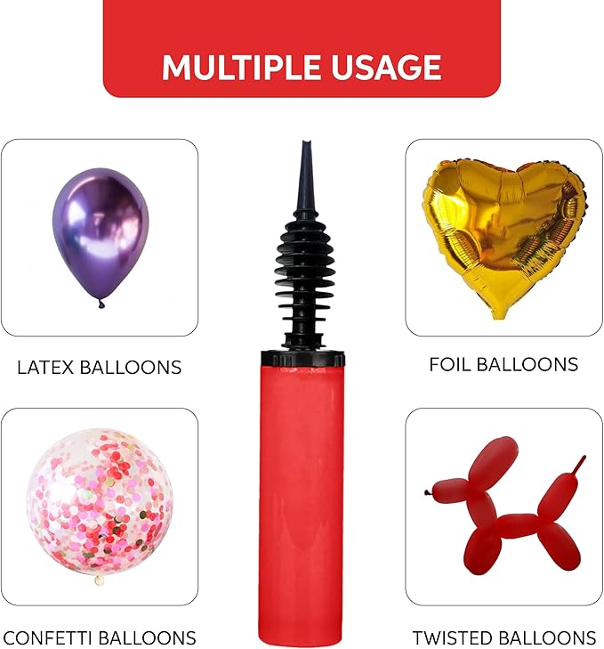 Balloon Pump, Inflator for Balloons, Toy Blower, Foil and Confetti Professional Pumper, Dual Action Hand Air Pump for Balloons.