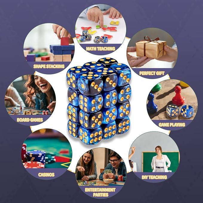 24 of Pack 16MM 6 Sided Dice Set,Two Colours D6 Game Dice Set, 6 Sided Standard Dices for Yahtzee, Bunco or Teaching Math,with Portable Dice Pouch(Blue and Black)
