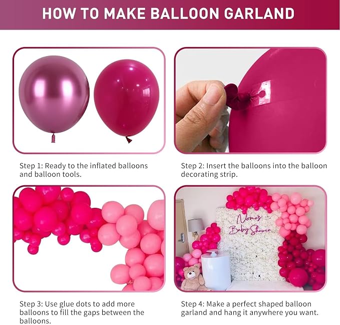 Magenta and Hot Pink Balloon Arch Kit, Metallic Magenta and Hot Pink Balloon Garland Kit, Rose Red Chrome Balloons Different Sizes for Bachelorette Party Birthday Wedding Party Decorations