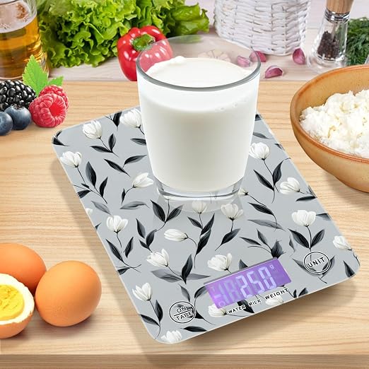 Food Scale Kitchen Scale Food Weight Scales Digital Weight Grams and Ounces Small Electronic Food Scale for Baking Cooking Light Gray Tulip Flowers