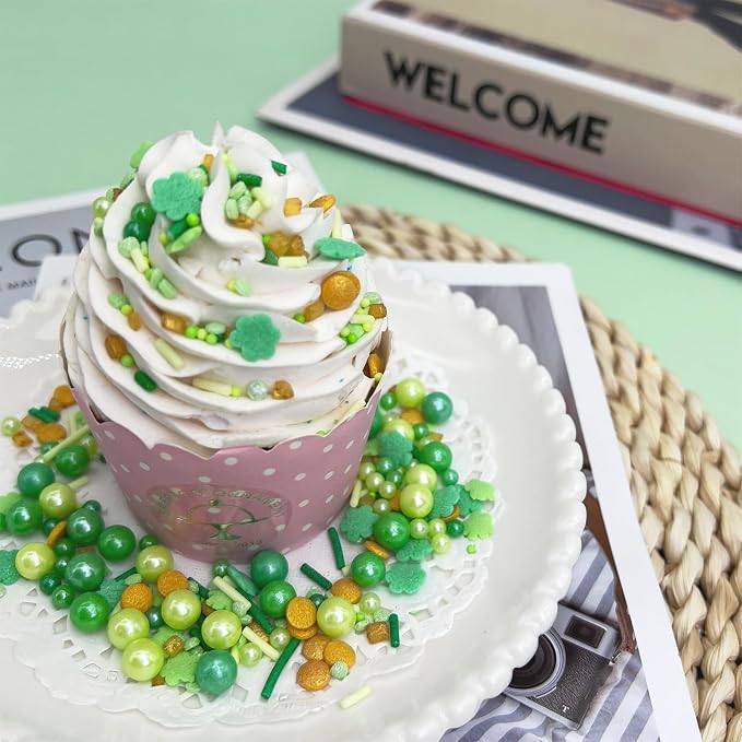 St Patrick's Day Sprinkles, Green Shamrock Sprinkles for Cake Decorating, Edible Sprinkle Mix for Baking, Ice Cream, Cookies, Cupcake Topper, 3.53oz