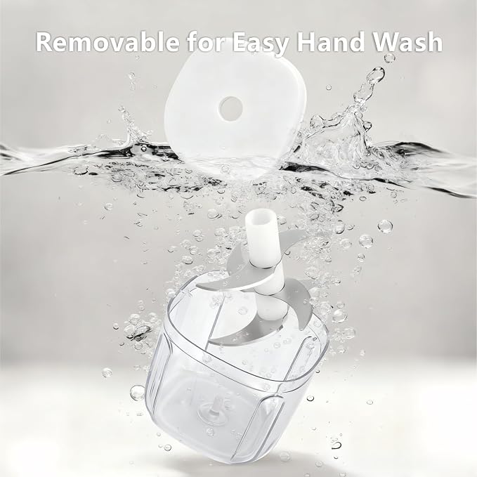 Wireless Food Chopper Mini, 350ml Cordless Food Processor, 1.4Cup Garlic Onion Chopper, Battery USB-C Rechargeable Electric Processor, Veggie Meat Blender, Small Kitchen Appliance Portable Mixer,White