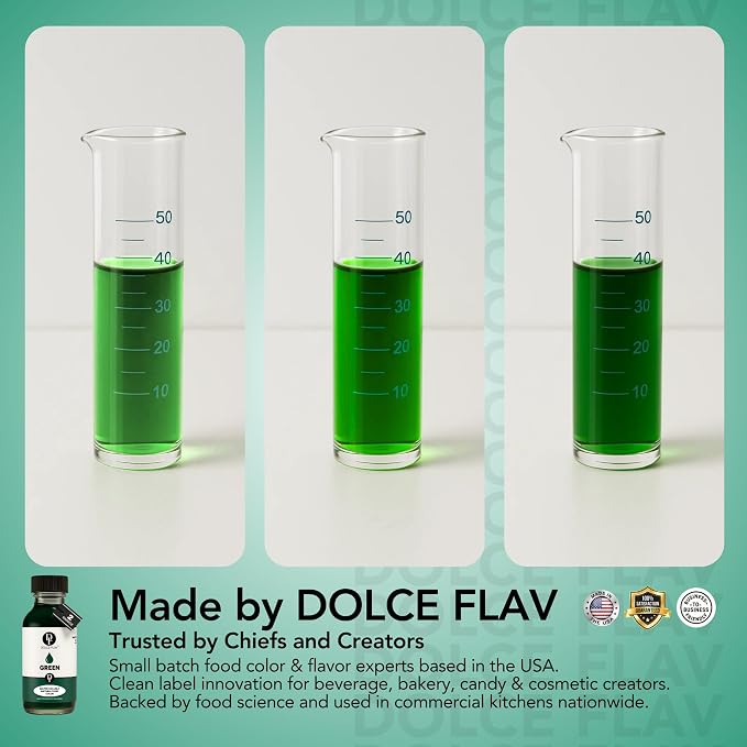 Dolce Flav Natural Green Food Coloring – 2 oz Vibrant Plant-Based Color from Green Apple | Water-Soluble Liquid Dye for Baking, Drinks & Frostings | Graduated Dropper Included | No Artificial Dyes | Kosher | Made in USA