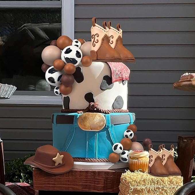 28PCS Cowboy Cake Decorations Hat and Boot Cake Toppers Western Cowboy Birthday Baby Shower for Western Theme Party Favors Supplies